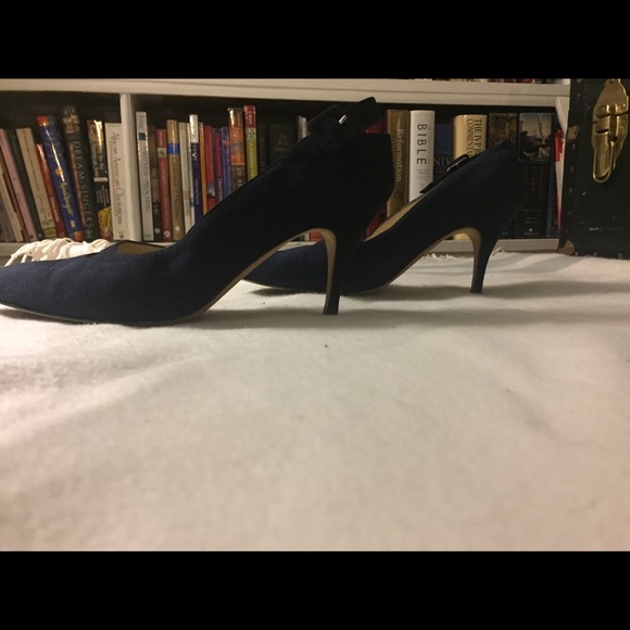 Manolo Blahnik Navy Suede Pointed Heels - Picture 4 of 5